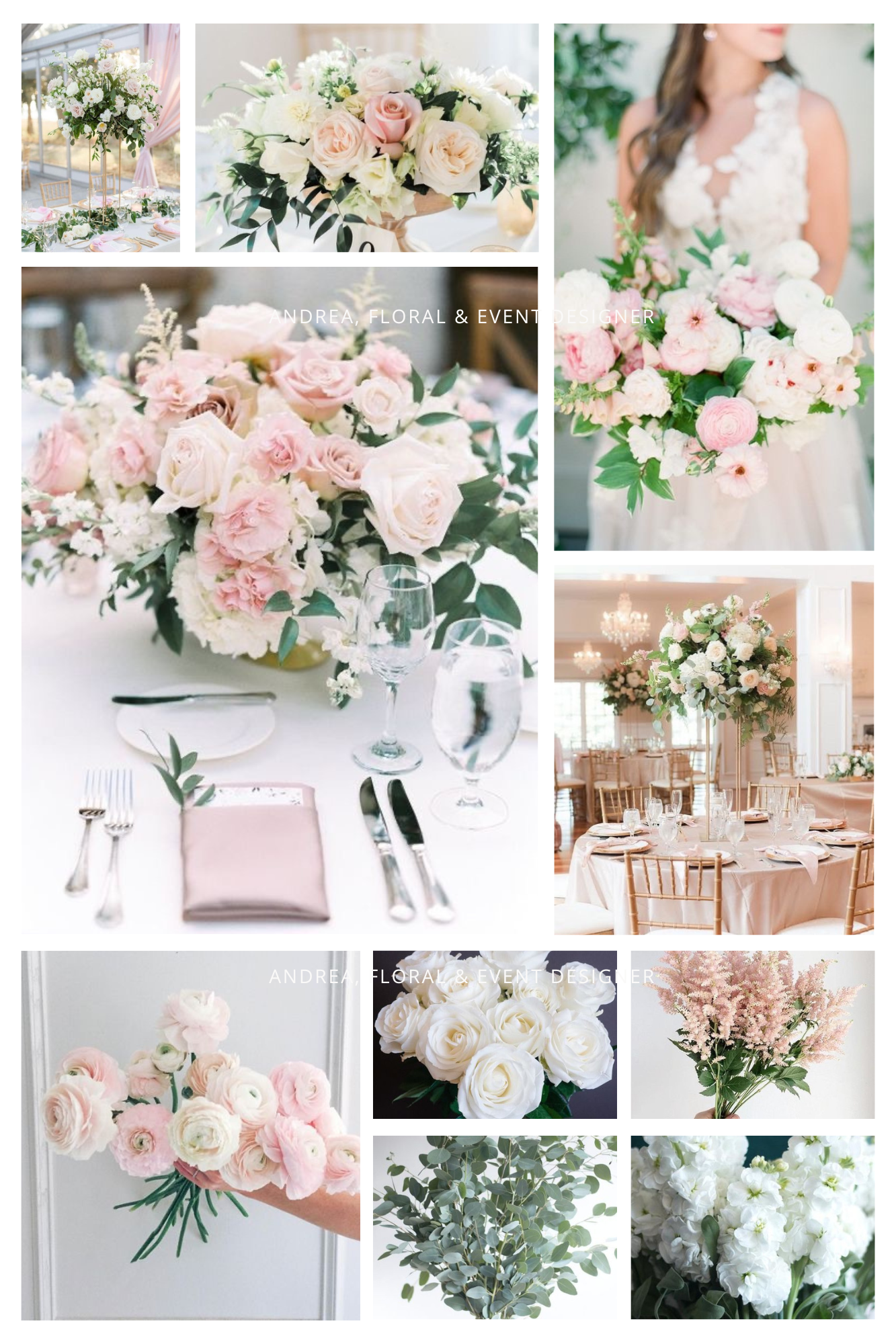 White and Blush with Greenery
