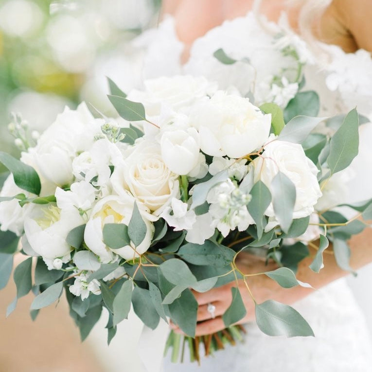 White Flowers- Eucalyptus Greenery