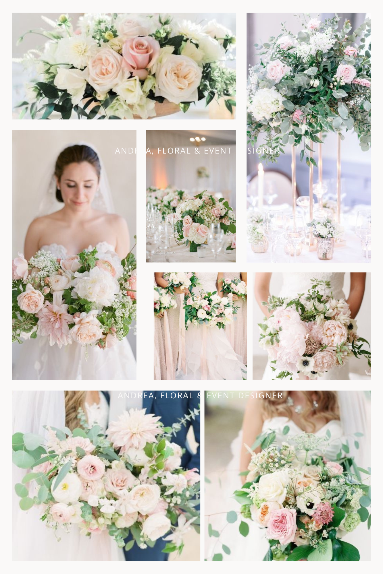 White and Blush with Greenery