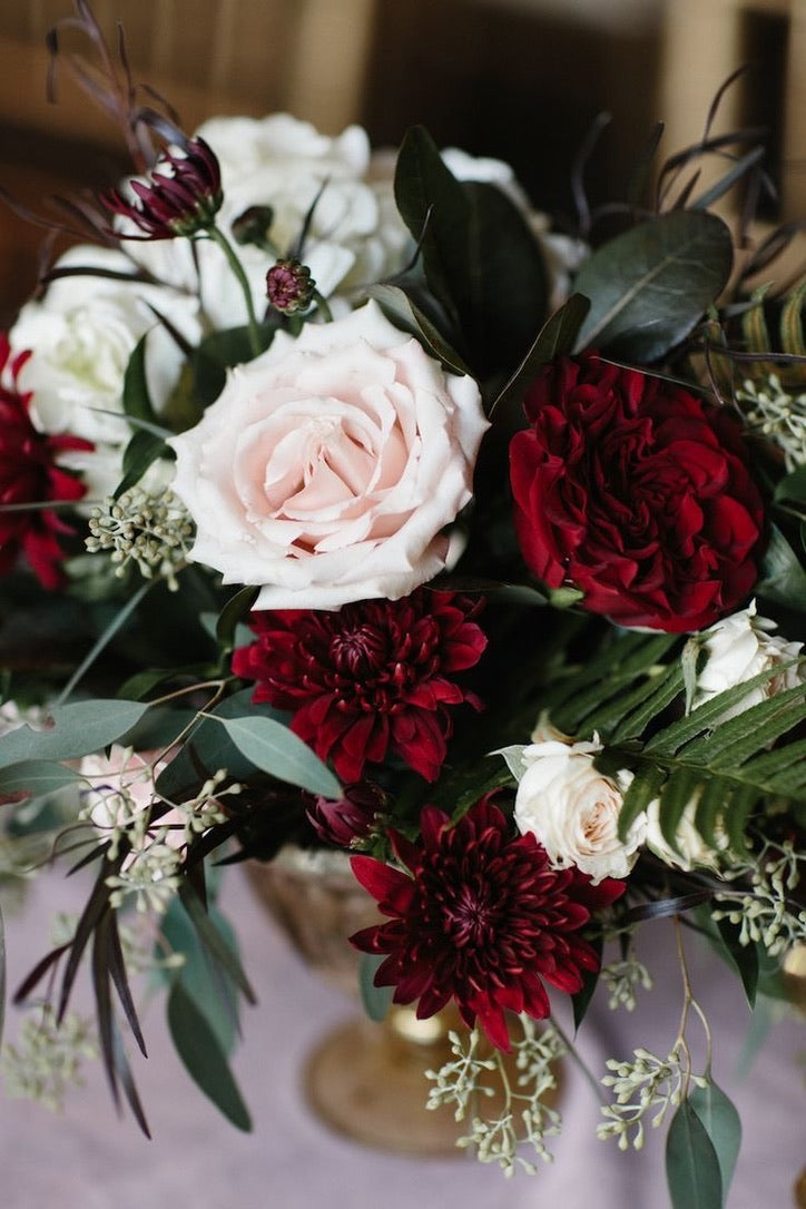 White and Burgundy Wedding Flowers