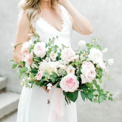 White and Blush with Greenery