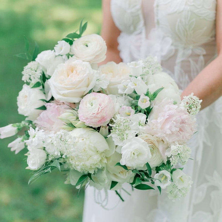 White and Blush with Greenery