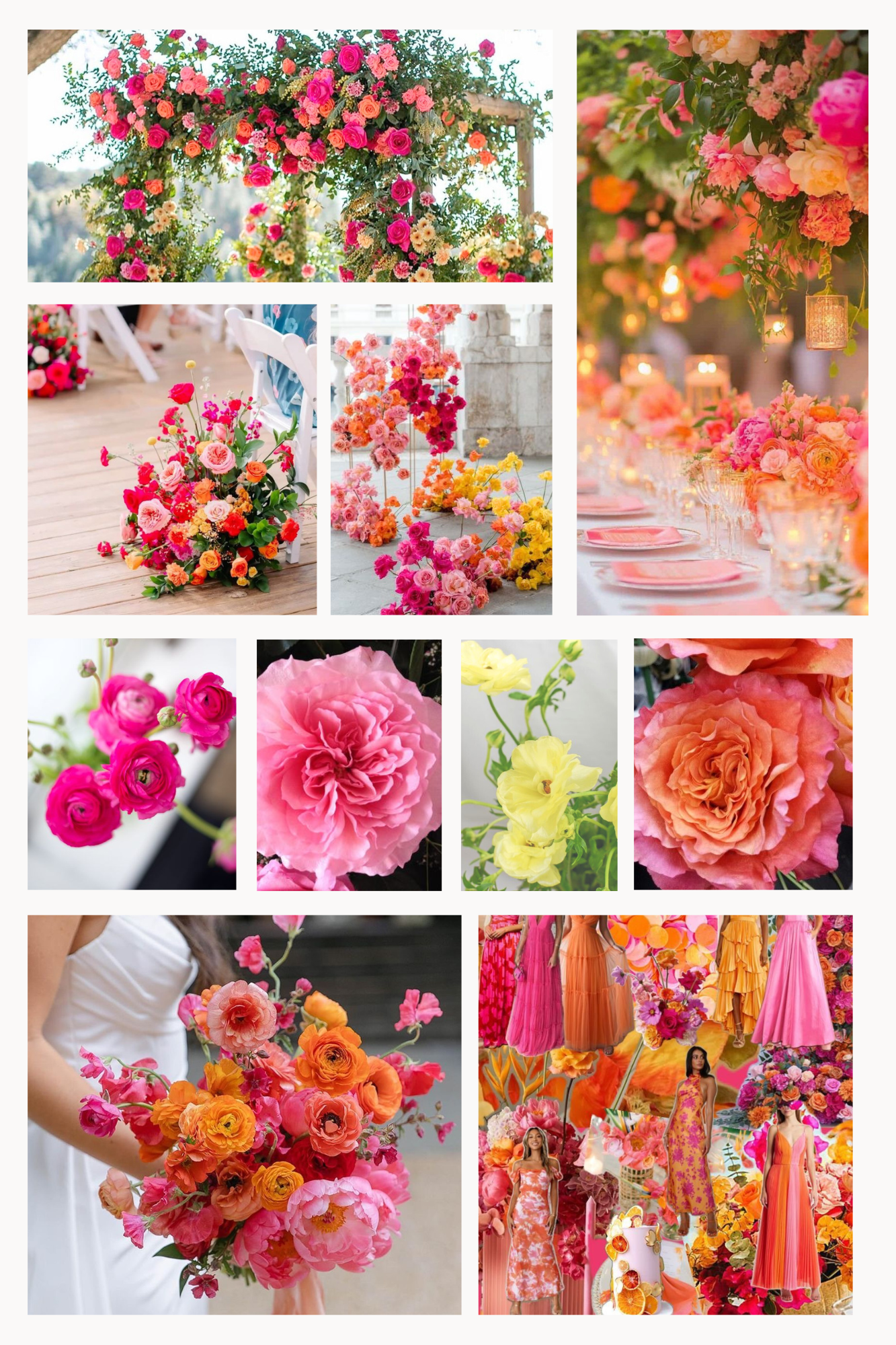 Bright Pink & Orange Flowers with Greenery