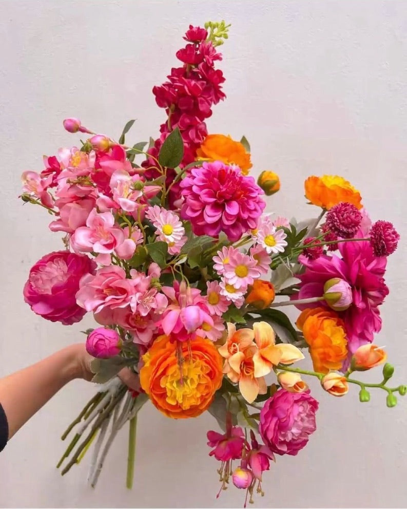 Bright Pink & Orange Flowers with Greenery