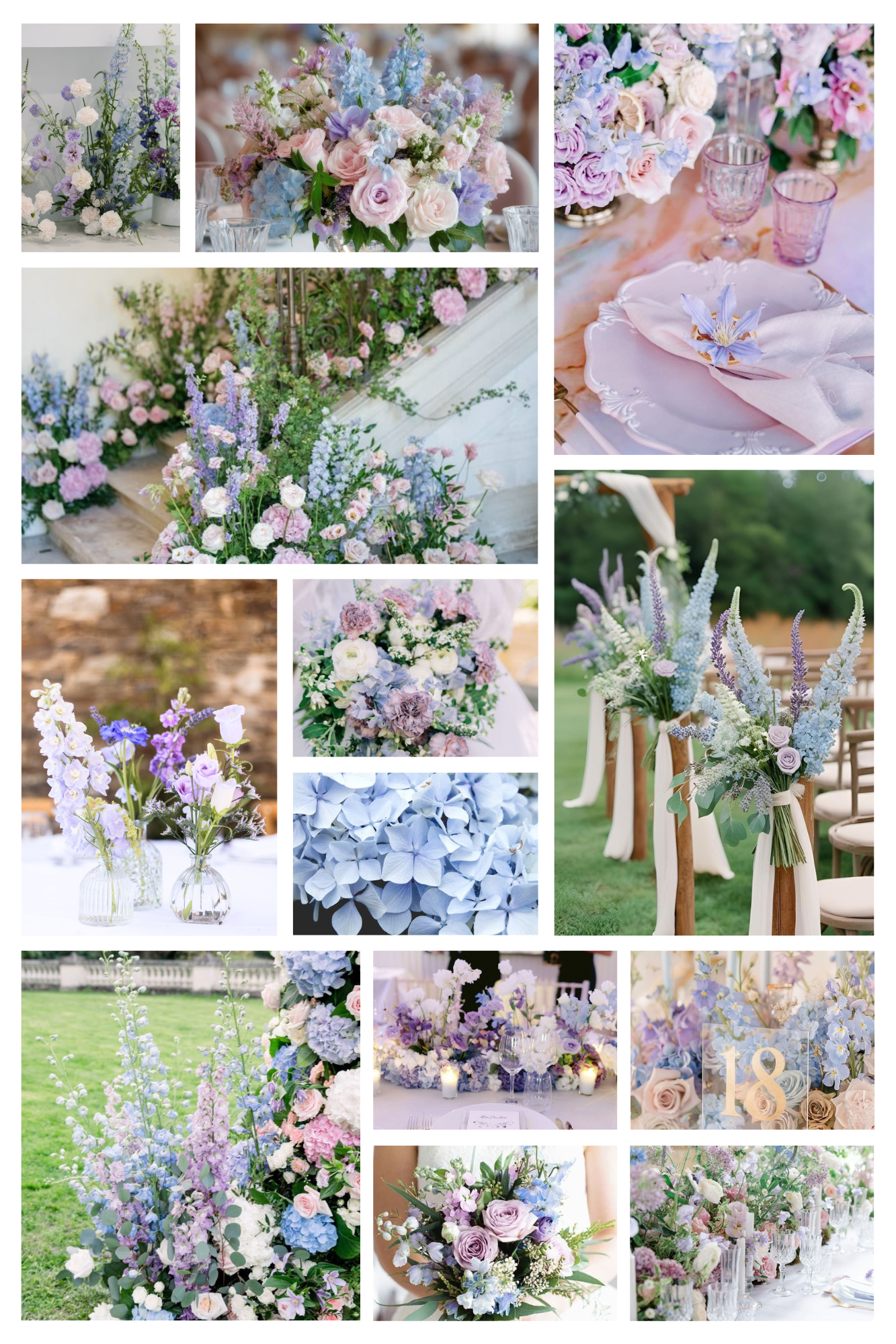 Blue, Purple, and Pink Wedding Flowers
