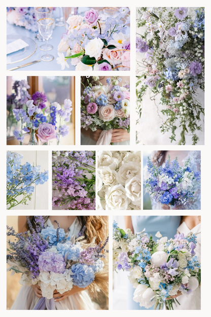Blue, Purple, and Pink Wedding Flowers