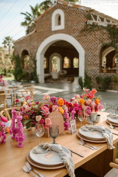Bright Pink & Orange Flowers with Greenery