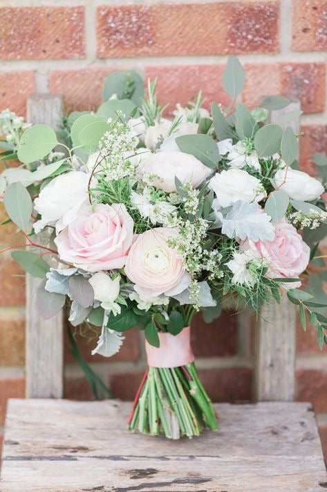 White and Blush with Greenery