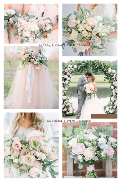 White and Blush with Greenery
