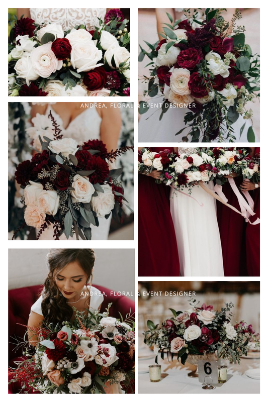 White and Burgundy Wedding Flowers