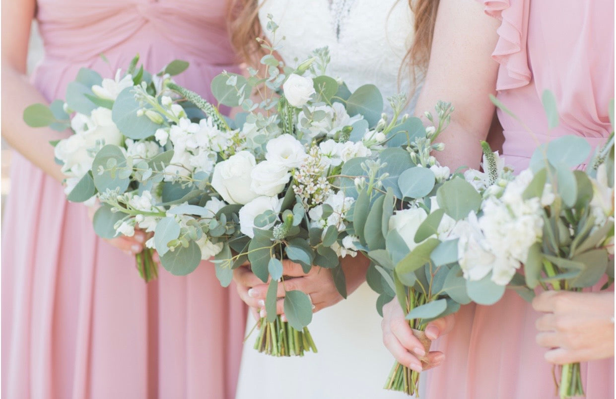 White Flowers- Eucalyptus Greenery