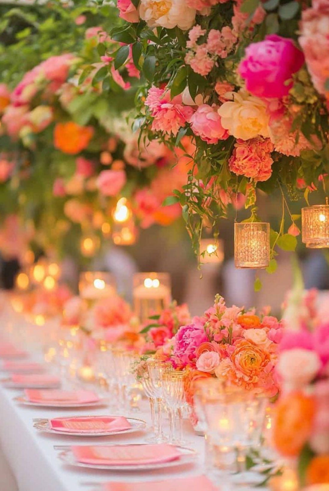 Bright Pink & Orange Flowers with Greenery