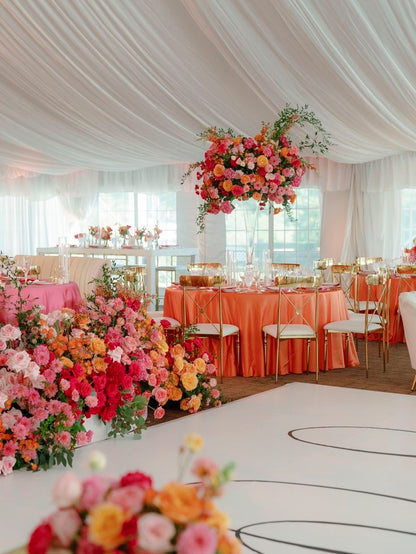 Bright Pink & Orange Flowers with Greenery