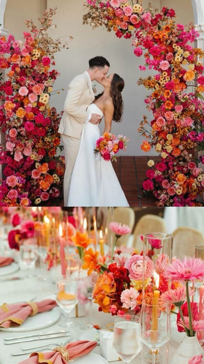 Bright Pink & Orange Flowers with Greenery
