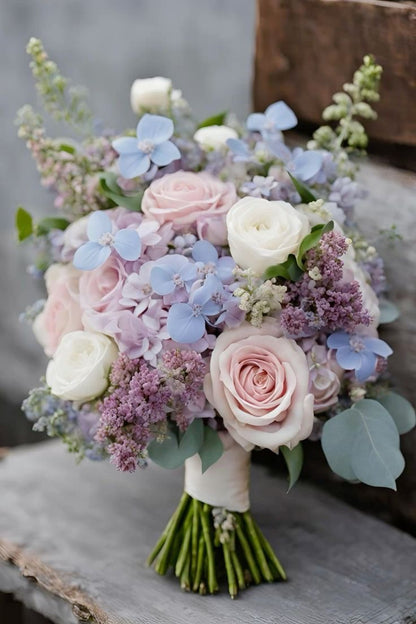 Blue, Purple, and Pink Wedding Flowers
