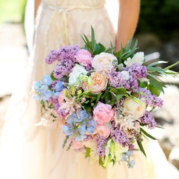 Blue, Purple, and Pink Wedding Flowers