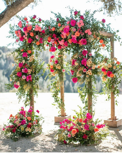 Bright Pink & Orange Flowers with Greenery