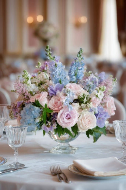 Blue, Purple, and Pink Wedding Flowers