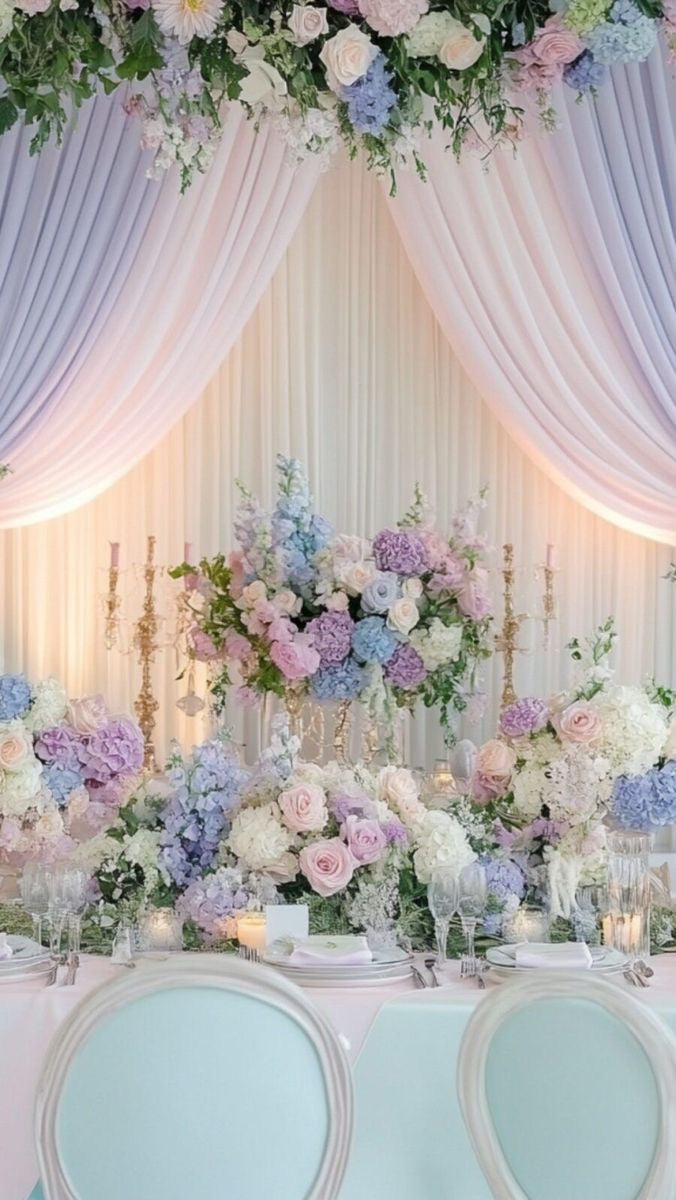 Blue, Purple, and Pink Wedding Flowers