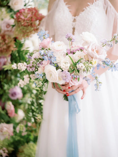 Blue, Purple, and Pink Wedding Flowers