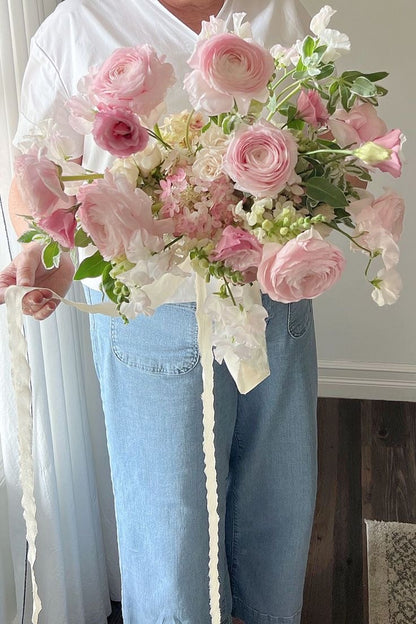 Whimsical Pink & Green Flowers with Greenery
