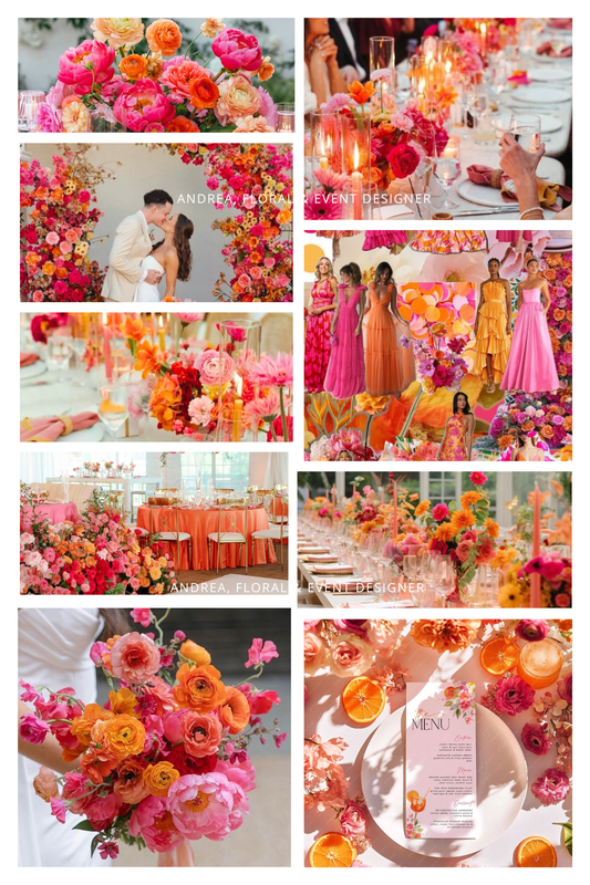Bright Pink & Orange Flowers with Greenery